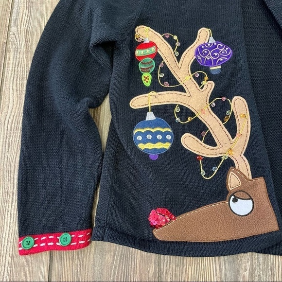 REINDEER Christmas Sweater Small KB Collections Cardigan - Picture 3 of 7
